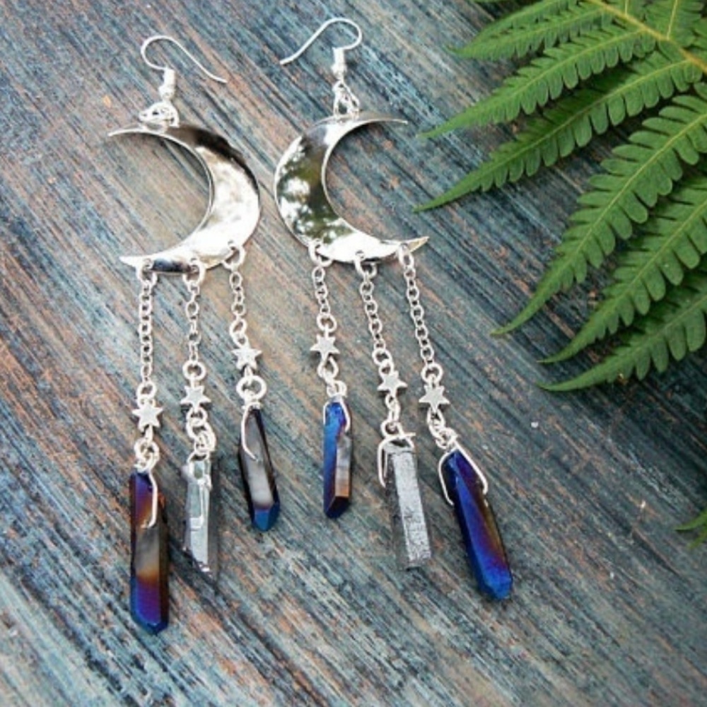 Moon Silver Crystal Earrings Atlantis - Picture 1 of 5